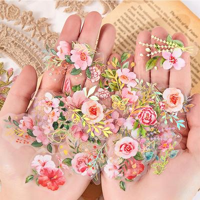 Estetyczne Naklejki Kwiatowe Roślinne Ręcznie Robione Materiał DIY Dekoracyjne Artykuły Papiernicze Naklejka