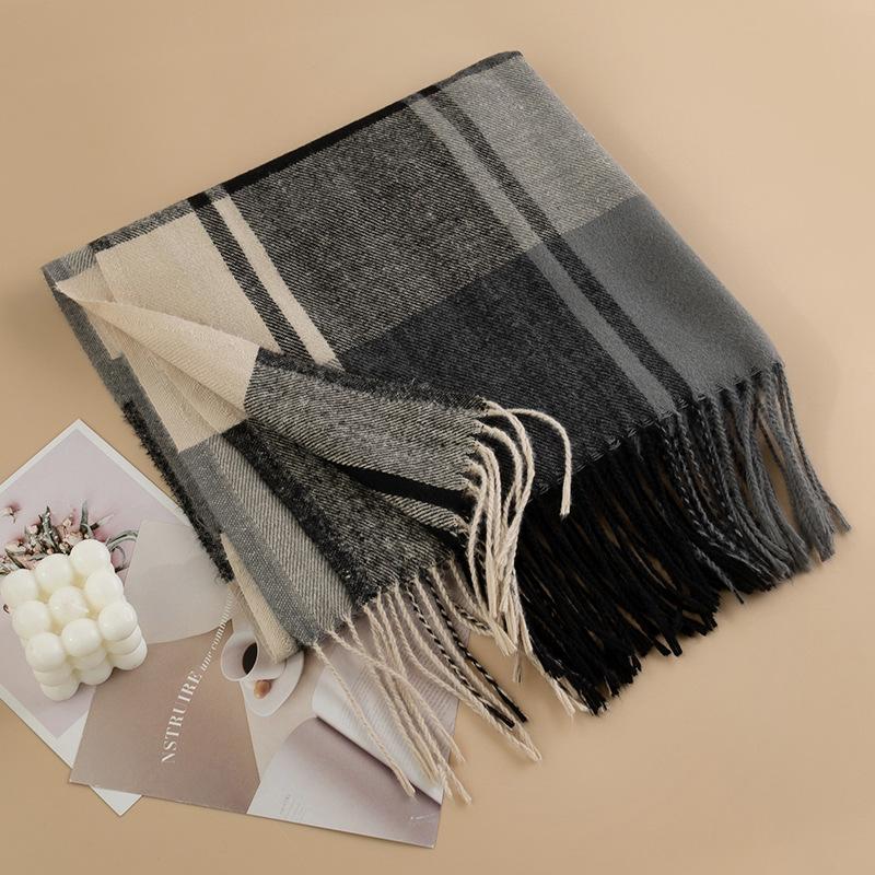 New British Style Imitation Cashmere Tassel Scarf for Girls High End Cold Proof and Warm Scarf