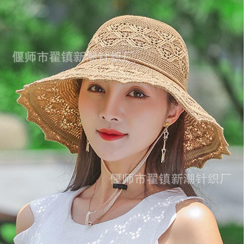 New Summer Women's Big-brimmed Sun Hat Hollow Sunscreen Sun Hat Flower Decoration Breathable Cool Hat