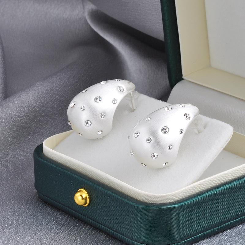 Light Luxury Matte Gold Waterdrop Earrings - Scattered Zircon Inlaid Geometric Stud Earrings for Women Niche Design