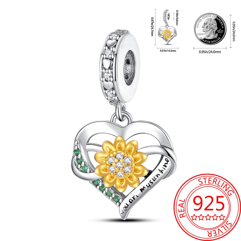 Breloque Pendentif Perles Cœur Rose Scintillant Cuivre Compatible Bracelet Original Pour Femmes Bijoux Cadeaux Saint-Valentin