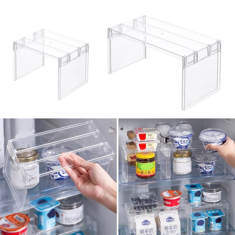 Multi Purpose Layered Fridge Rack Space Saving Kitchen Organizer Shelf Accessory Transparent Cosmetics Desktop Stand