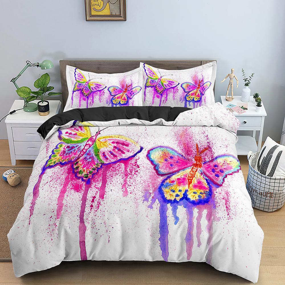 Butterfly Bedding Set Grass Pattern Duvet Cover Bedroom Comforter Covers King Size Polyester Quilt Cover For Kids Girls Women