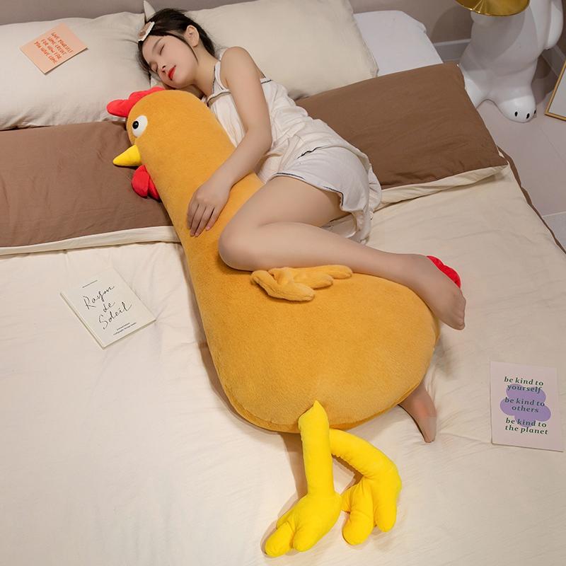 140Cm Kawaii Stuffed Long Chicken Plush Pillow Bed Backrest Sleeping Cushion Dolls Home Decoration Birthday Gift For Friend