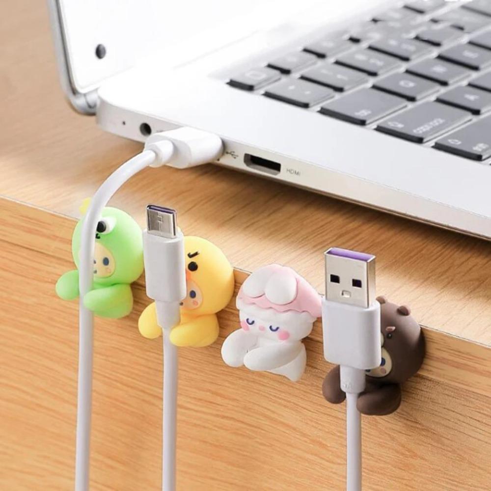 2Pcs Desk Organizer Cartoon Cable Holder PVC Cable Clamp Kawaii Cute Cartoon Clamp Clips