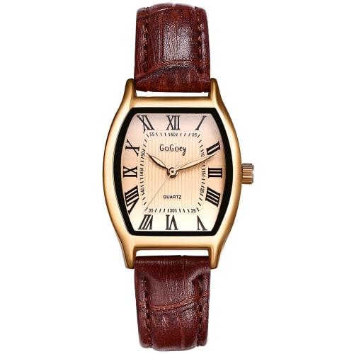 Women's Leather Watch with Roman Alphabet, Analog Display, Antique Leather Strap, Business/Casual, Retro, Waterproof, Quartz Movement, Brown, Perfect