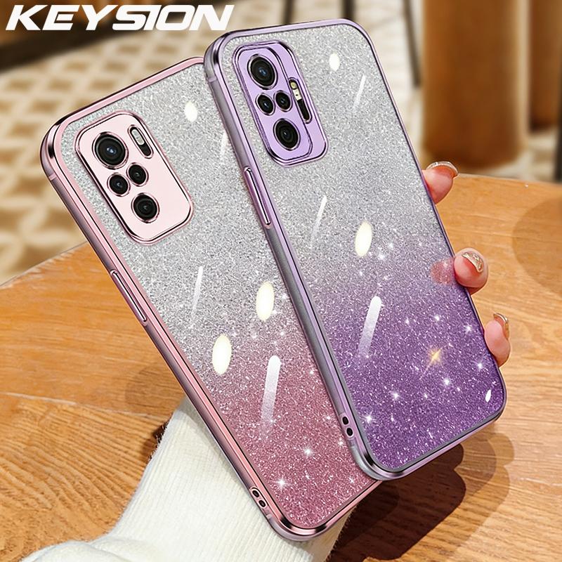 KEYSION Luxury Plating Glitter Phone Case for Redmi Note 10 10S 10 Pro 4G Transparent Soft TPU Shockproof Cover for Xiaomi POCO M5S