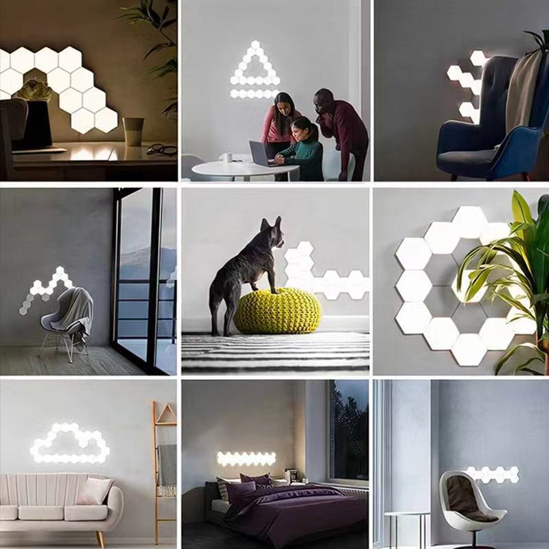 Smart RGB Hexagonal LED Wall Lamp with Remote Control Modular Honeycomb Quantum Light for Bedroom DIY Decoration Night Light