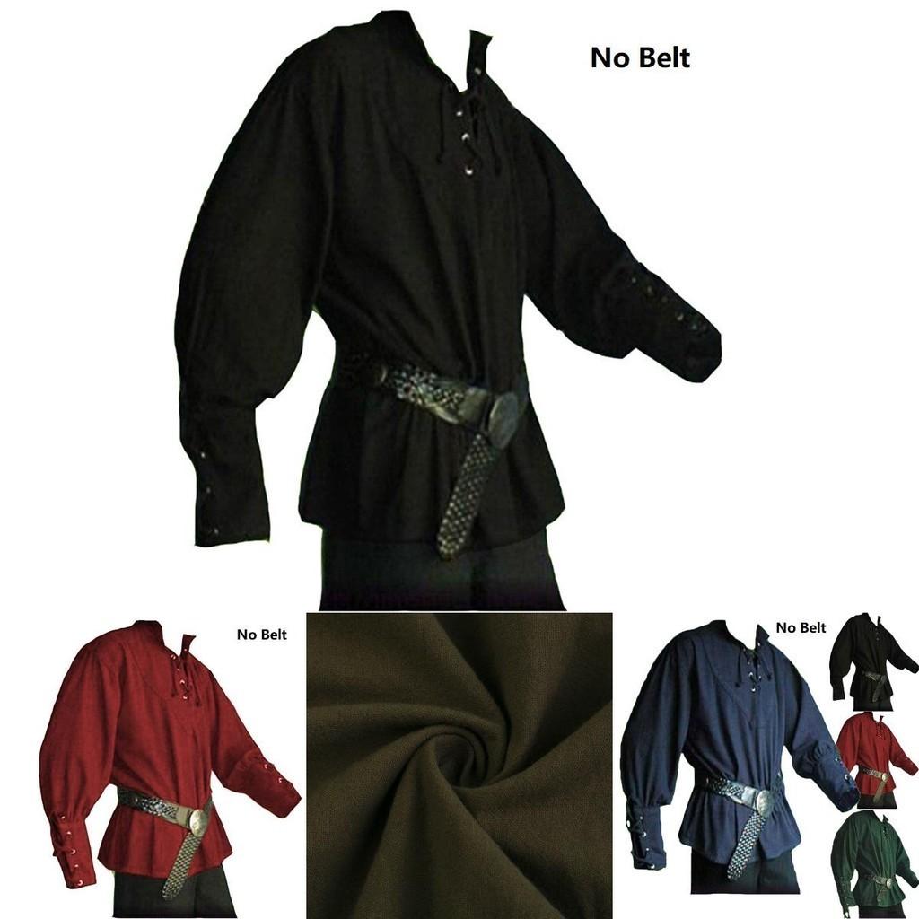 Średniowieczny Renesansowy Męski Top Rycerski ze Stójką, Sznurowana Koszulka Kostium na Stylowy Cosplay