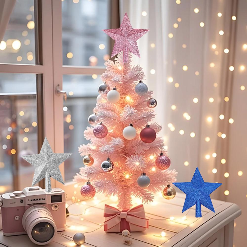 Christmas Tree Topper Star, Xmas Tree Topper Star Glitter Christmas Tree-top Star Ornaments for Xmas Tree New Year Holiday Decor