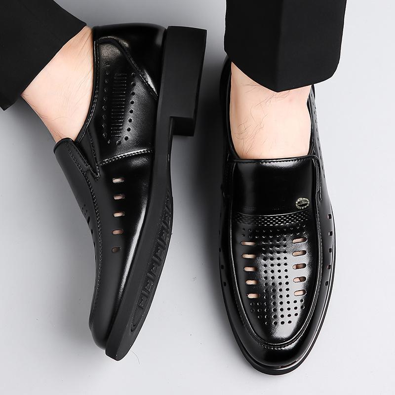Men's Summer Casual Hollow Leather Shoes Soft Breathable Sandals Fashion Men's Soft Sole Oxford Footwear Moccasins Working Shoes