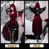 Set Costume Cosplay Sexy Strega Diavolo JUNDOMECY con Costume di Halloween da Vampiro Diavolo Nero e Rosso per Adulti e Carino Plus Include Elfo e Ginocchio