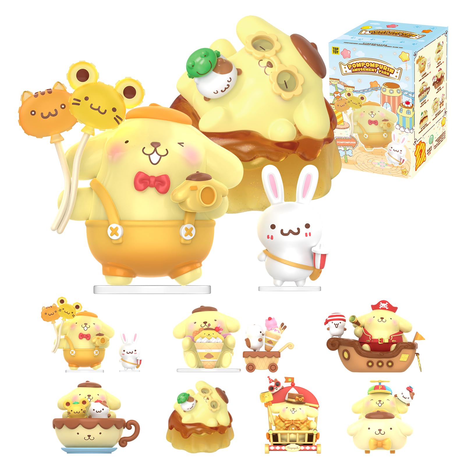 TOP TOY Sanrio Characters Pompompurin Amusement Park Series Gachapon Blind Box Figure Soft Vinyl PVC Present Birthday Gift Pompompurin Character
