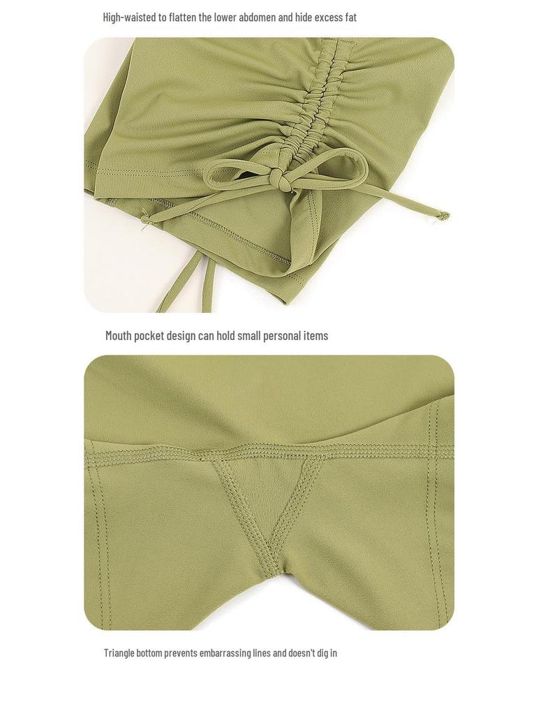 Women's Seamless Hip-Lifting Yoga Shorts with Drawstring - Nude Feel Three-Point Running & Fitness Hot Pants