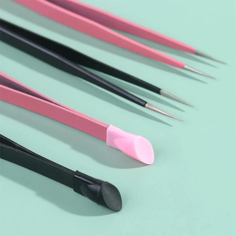 1 Pc Nail Tweezers with Silicone Pressing Head for Sticker Rhinestones Picker Straight Curved Manicuree Nail Art Tool