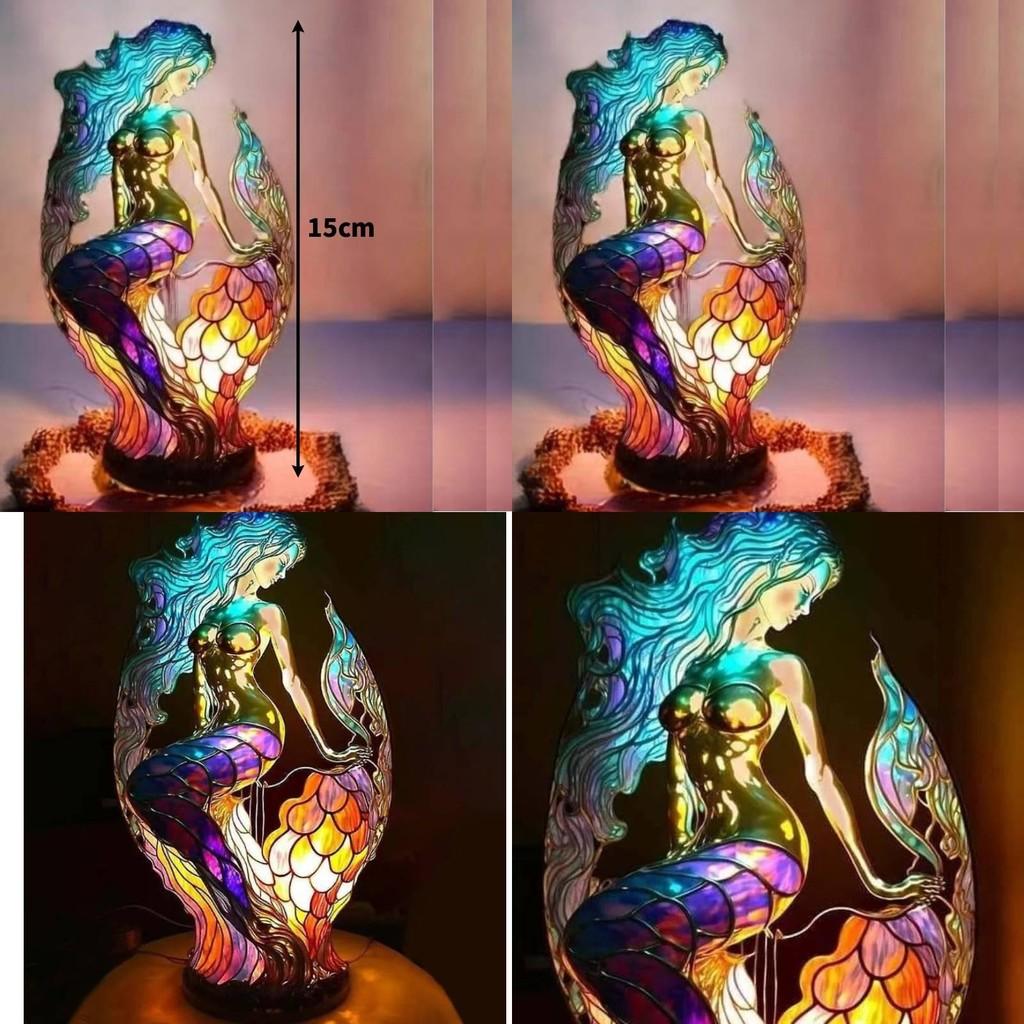 Vintage Resin Colored Mermaid Table Lamp For Daily Home Decorations And Gifts