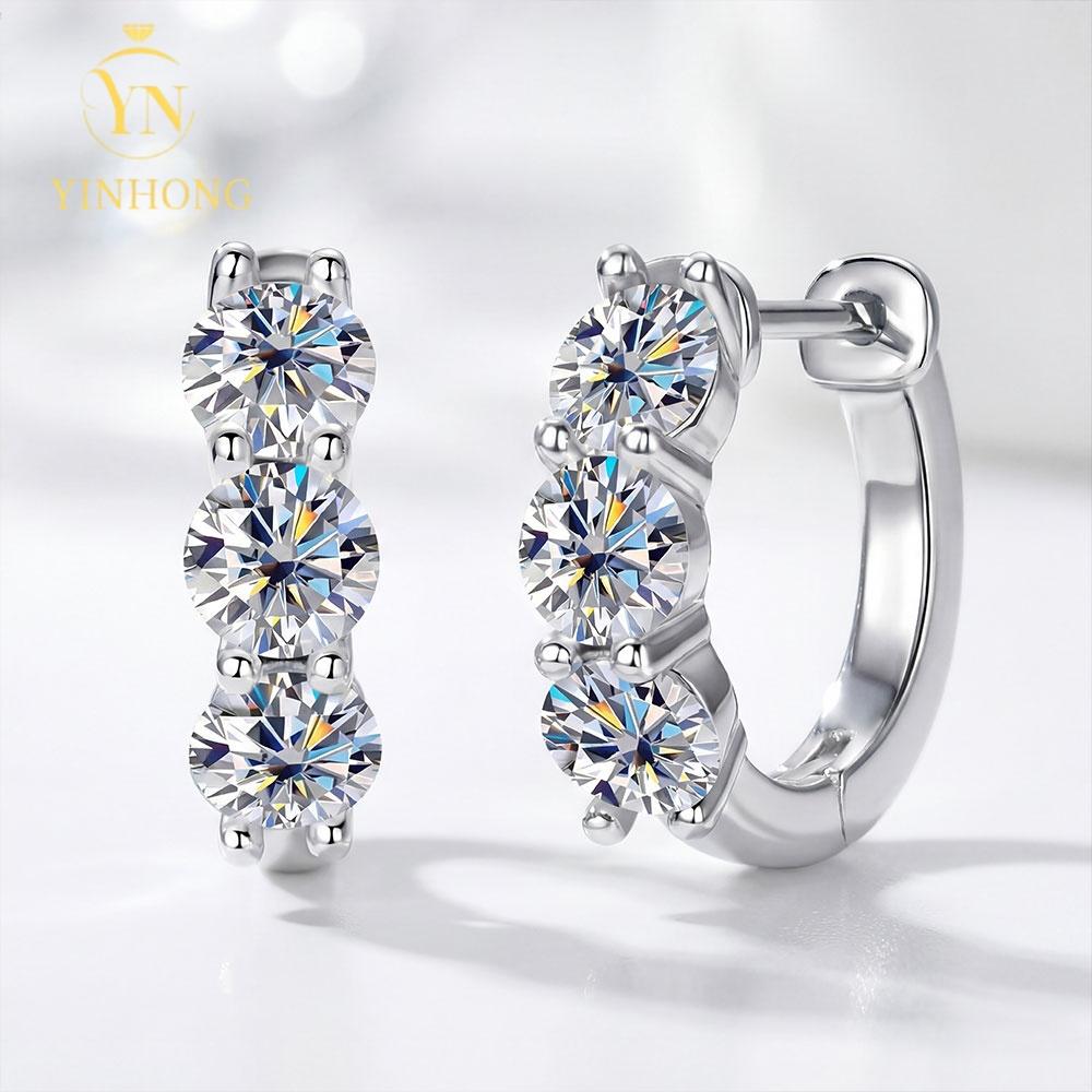 Luxury 3 Moissanite Hoop Earrings 925 Silver VVS D Color GRA Pass Diamond Tester Wedding Engagement Fine Jewelry for Women