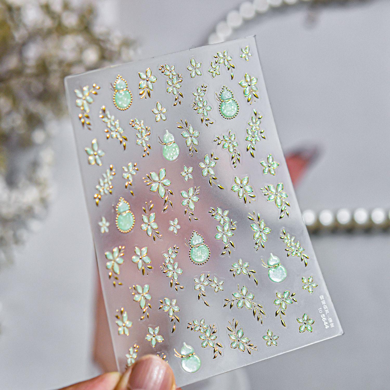 Tomoni Hot Stamping Ice Transparent Nail Stickers, Light Luxury Purple Jade Gourd Nail Art Accessories