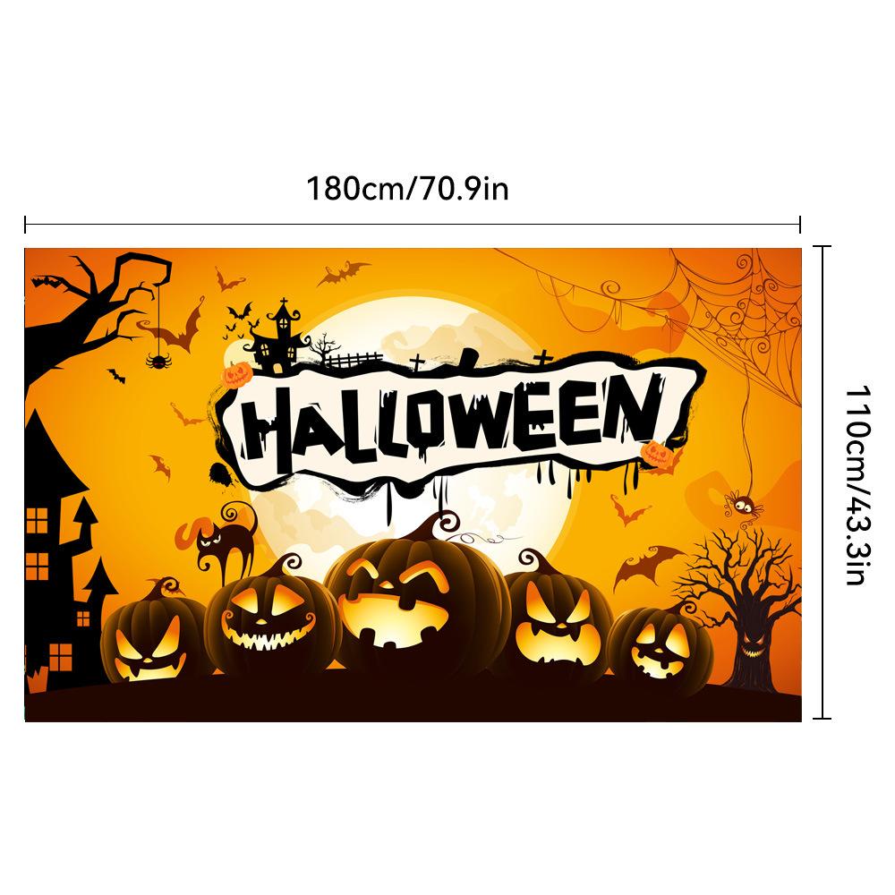 1pc Orenge Halloween Party Backdrop Scary Night Moon Ghost Skull Pumpkin Bats Banner for Halloween Party Background Decoration