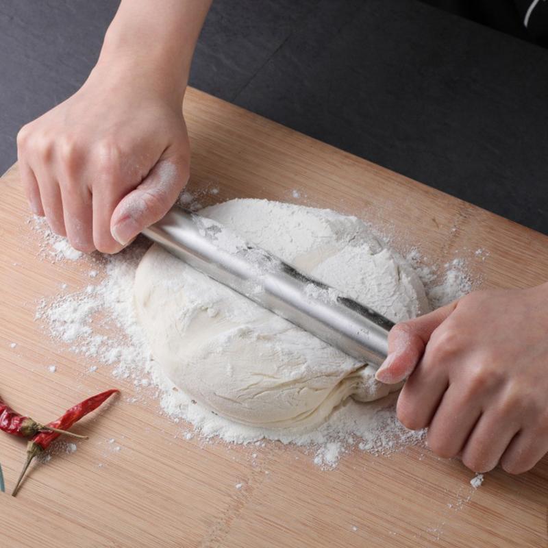1Pc Stainless Steel Rolling Pin Kitchen Utensils Dough Roller Bake Pizza Noodles Cookie Dumplings Making Non-stick Baking Tool