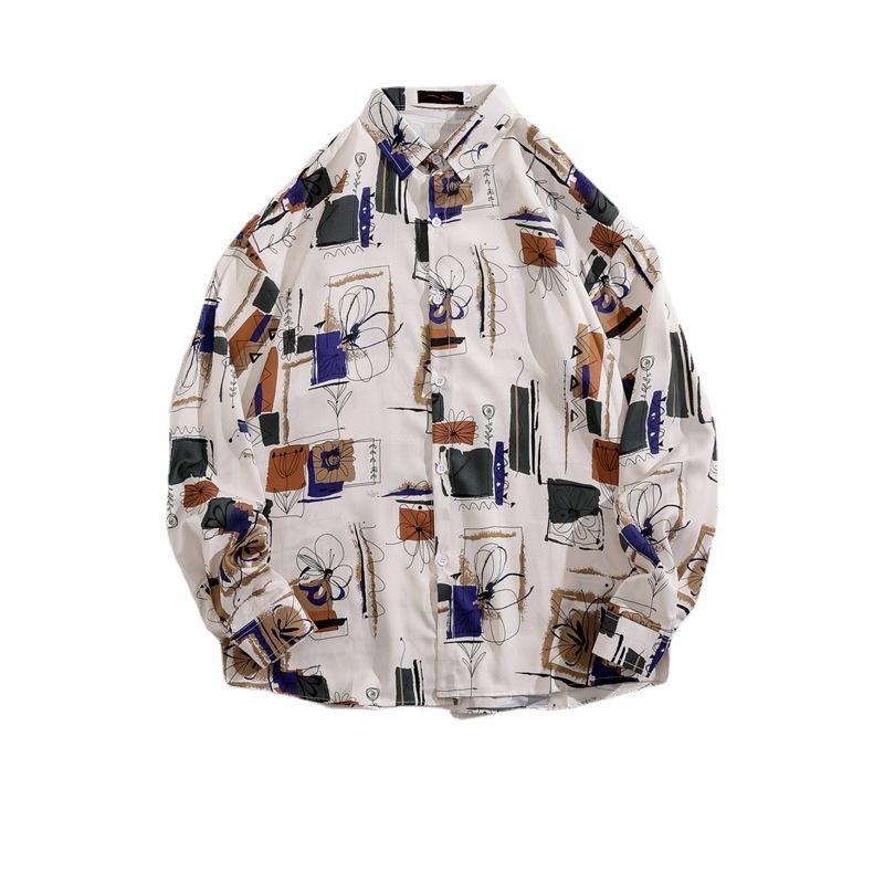 Men's Long-Sleeve Loose-Fit Shirt - Autumn/Summer Korean Style with Trendy Hong Kong Ins Print