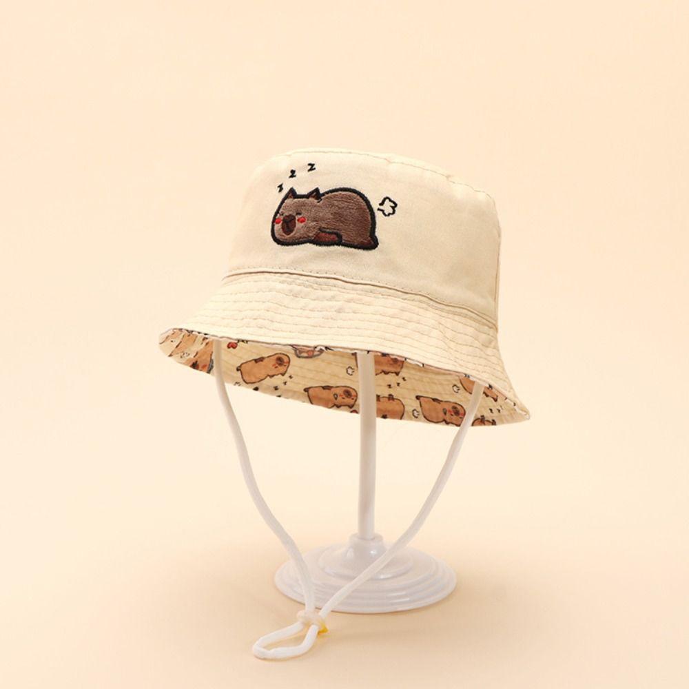 Cartoon Dinosaur Children Fisherman Hat Windproof Baby Capybara Sun Cap Kids Bucket Hat  Toddler