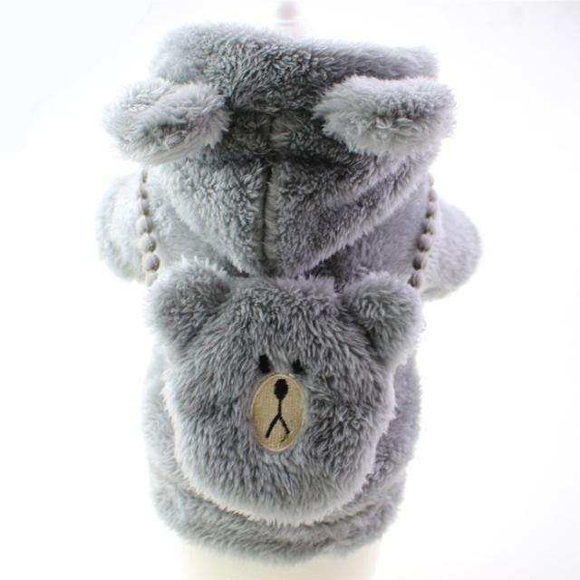 

Куртка для щенка, костюм для собаки, теплое пальто с капюшоном из искусственного меха, 6 цветов, зимняя одежда с 2 ногами, дизайн медведя L серый