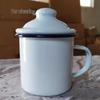 Vintage Enamel Coffee Mug Set with Lids and Rope Handles