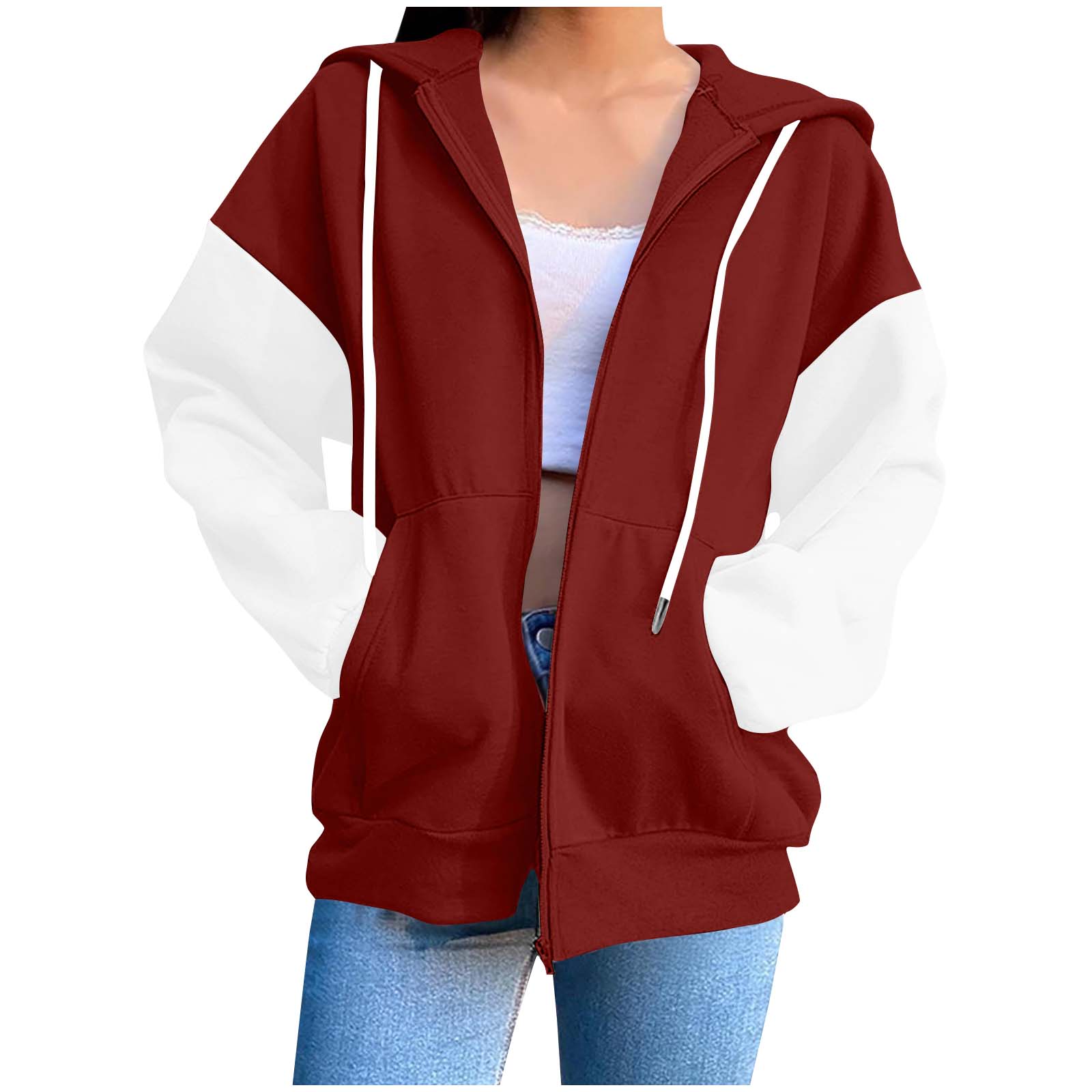 

Women s Fashion Casual Long Sleeve Solid Color Hooded Sweatshirt Tops S винный