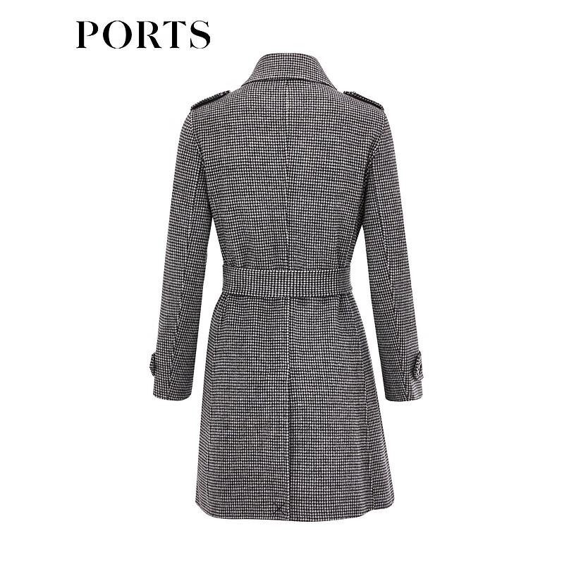 PORTS Women's Black-Grey Autumn/Winter Mid-Length Overcoat