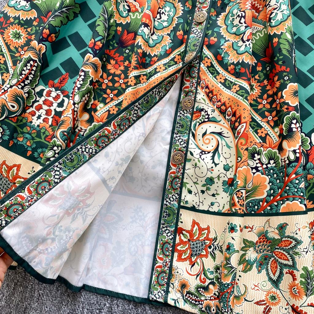 Spring Autumn Women Elegant Notched Collar Designer Print Single Breasted Long Maxi Holiday Party Blazer Dresses