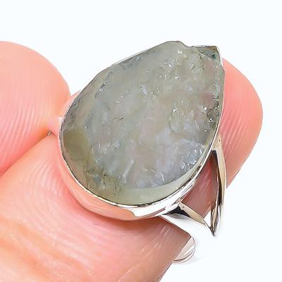 Natürlicher Aquamarin Rohstein 925 Sterling Silber Schmuck Ringgröße 7.5 P9y34