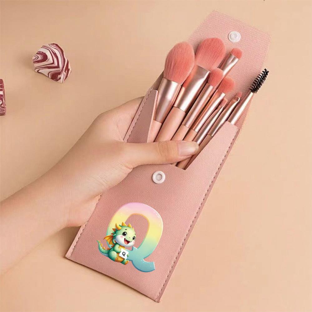 8pcs Pink Professional Makeup Brushes Set Soft Synthetic Bristles With Travel Case For Blush&Eyeshadow Cartoon Animal Pattern