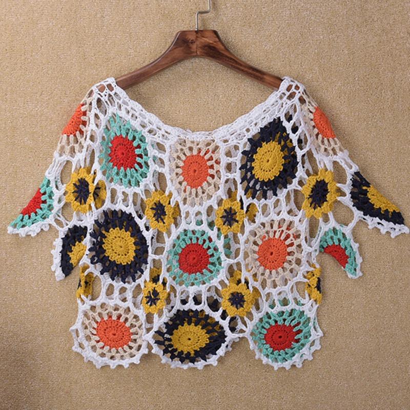 Women's Summer Handmade Crochet Hollow Floral Beach Cover-up Top