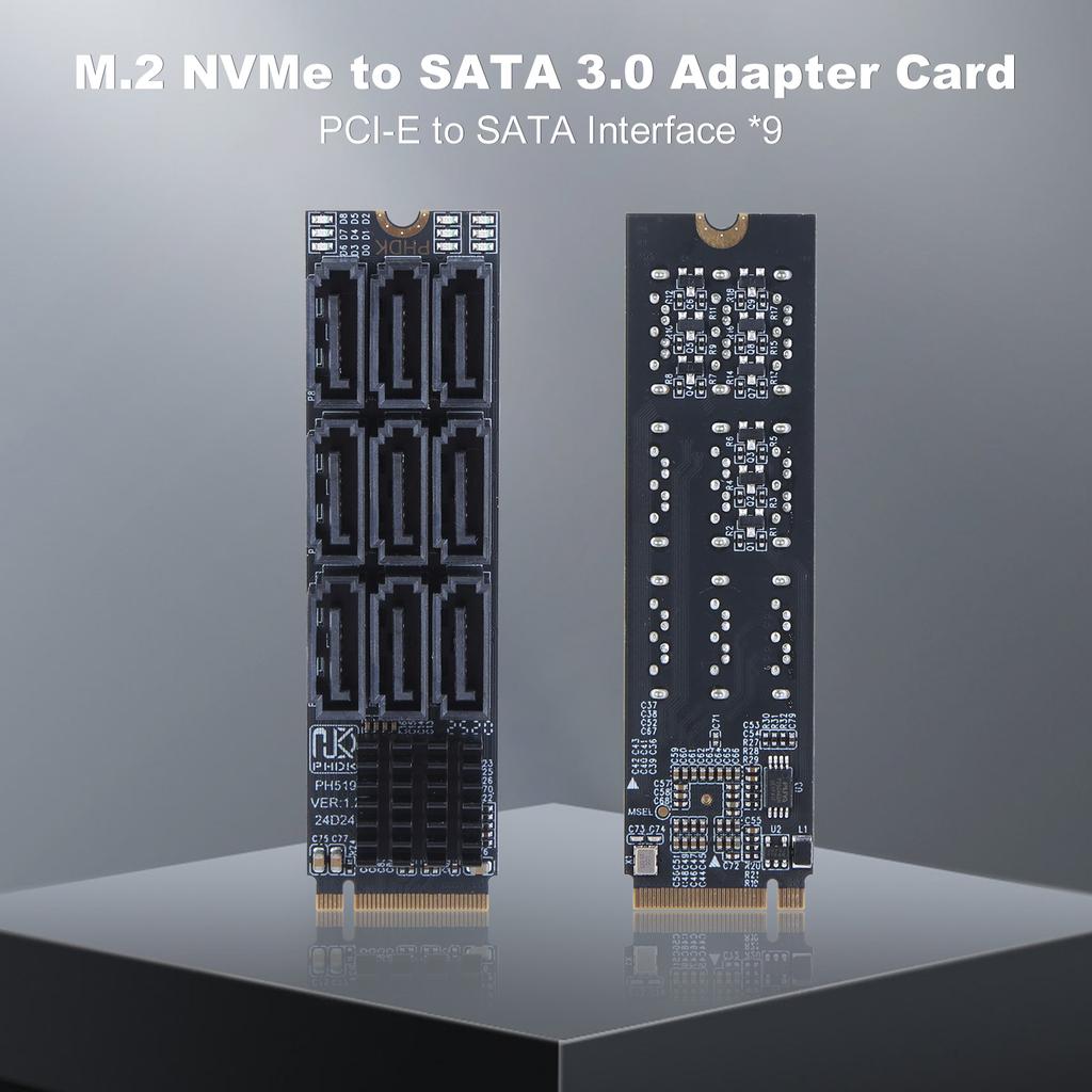 M.2 M KEY Nvme To 9 Ports SATA 3.0 Adapter 6Gbps M.2 To SATA 9-Port Expansion Card PCIE 3.0 X2 Hard Disk Capacity for Desktop PC