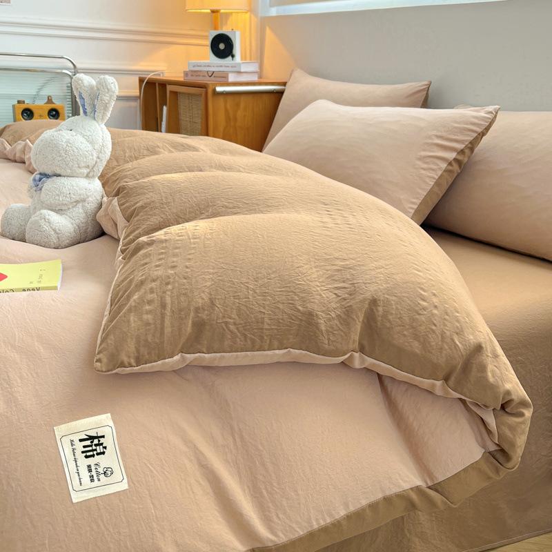 Super Soft Washed Cotton Solid Color 4-Pcs Quilt Cover Student Dormitory 3-Pcs Set Four Seasons Universal A Maternal Infant Grade