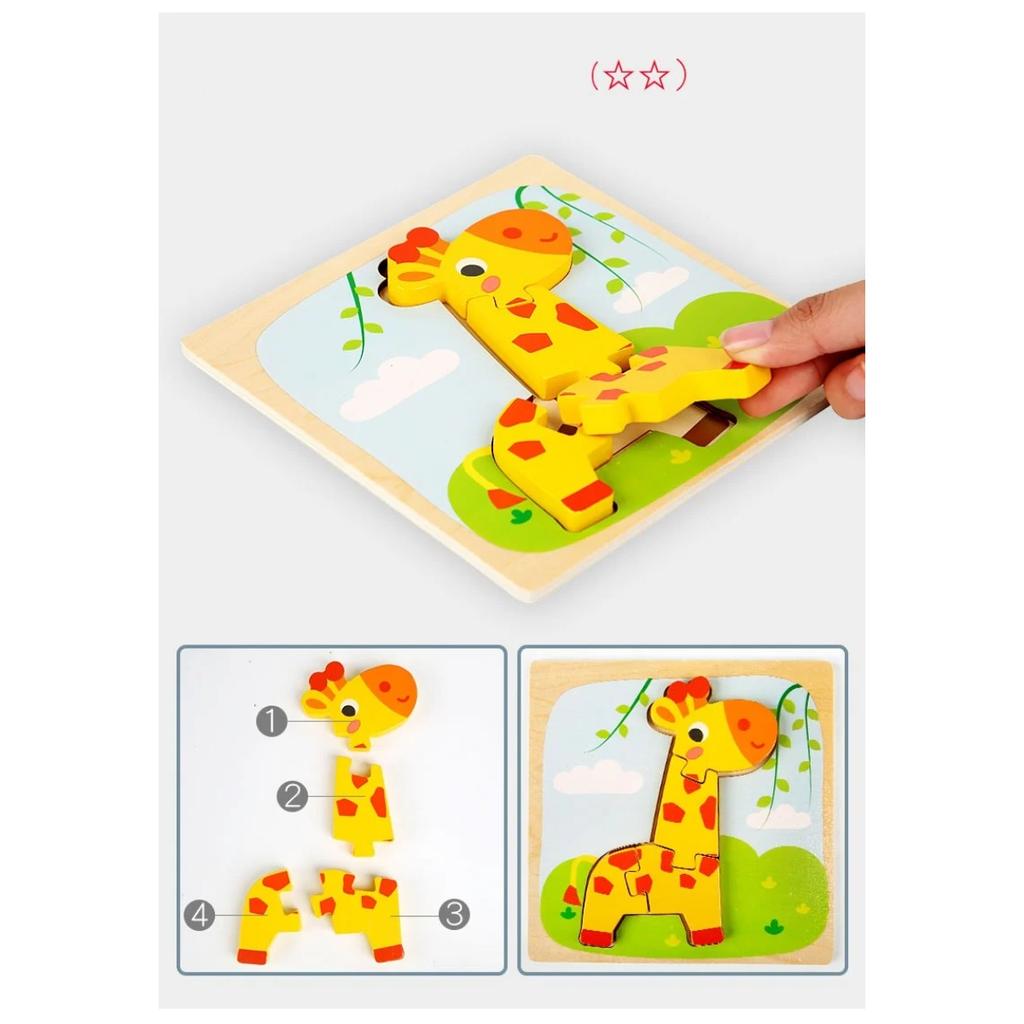 Montessori Wooden Toys Wood Puzzle Cartoon Animals Cognitive Jigsaw Puzzle Early Learning Educational Toys for Children Gift