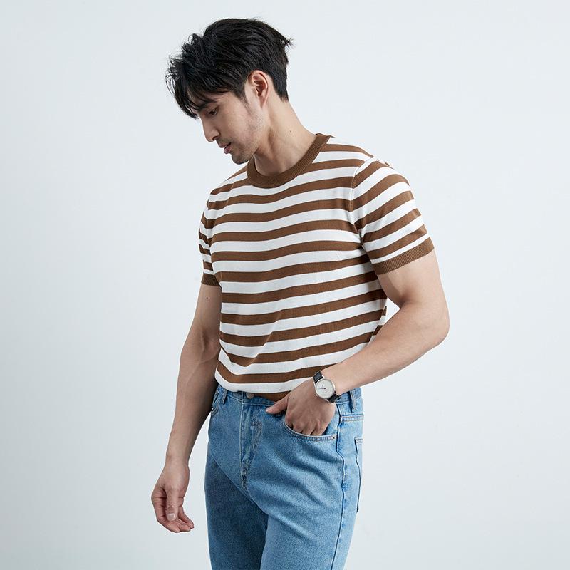2024 Men's Striped Polo: Short-Sleeve, Versatile Round Neck Knit Shirt