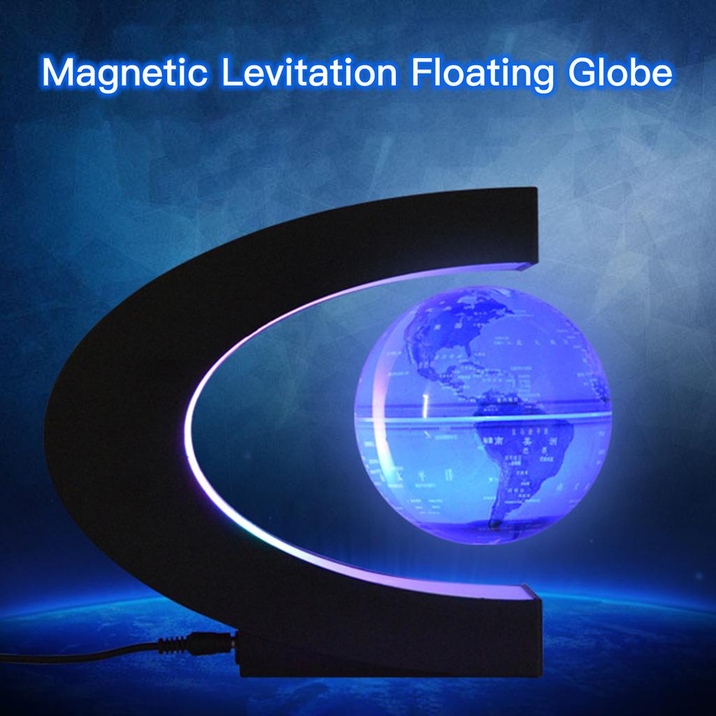 Floating Globe with LED Light 3 Inch Magnetic Levitation Rotating World Map with Multicolor Light C Shape Base Creative