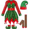 Kids Girls Santa Claus Xmas Elf Red Dress Socks Hat Sets Children Christmas New Year Cosplay Costumes Kindergarten Performance Role Play Outfit