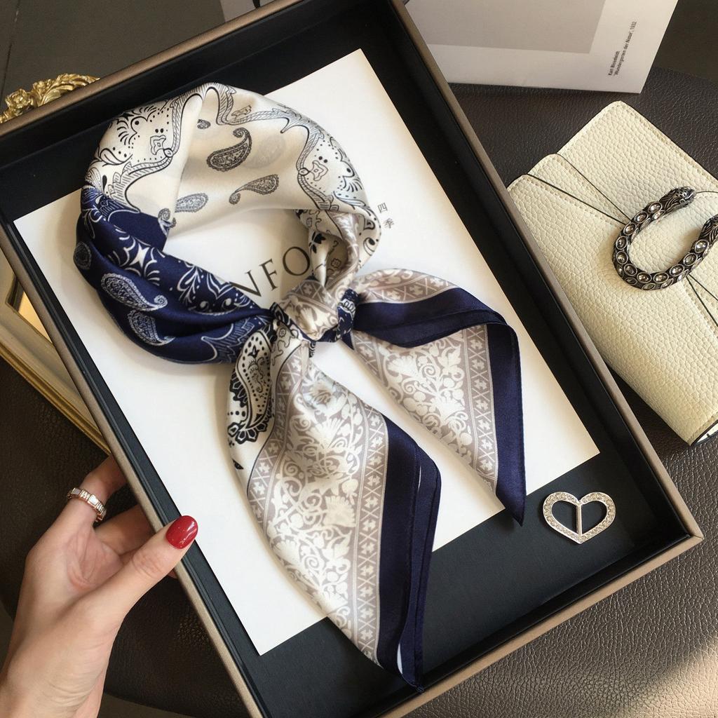 Hangzhou silk 111 mulberry silk scarf Nordic simple striped silk scarf women's 71cm square scarf scarf shawl