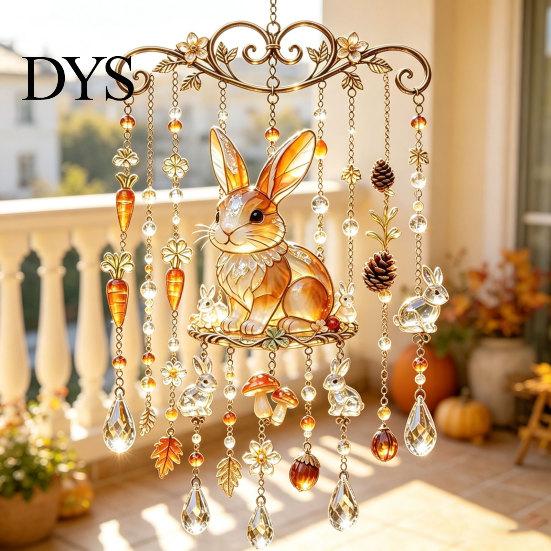 Nature Inspired Suncatchers Fall Animal Wind Chime Suncatcher, Stained Acrylic Fox Rabbit Hanging Suncatcher Party Photography Props with Prism Drops,