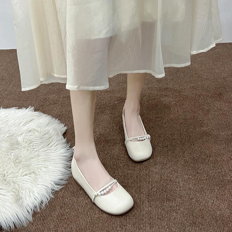 Inner Height Increase Mary Jane Shoes Women's New Flat-soled Soft-soled Maternity Shoes Pearl Gentle Temperament with Skirt Shallow Mouth Single Shoes