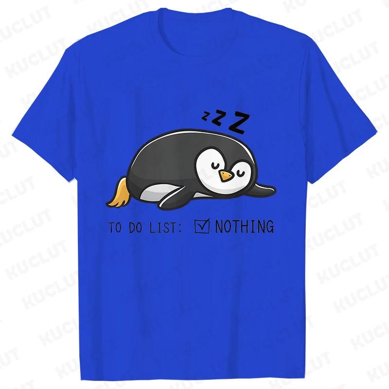To Do List Nothing Penguin Funny Print T-Shirt Women Lazy Penguin Humorous Top Female Fashion Tshirt Short Sleeve Summer Clothes