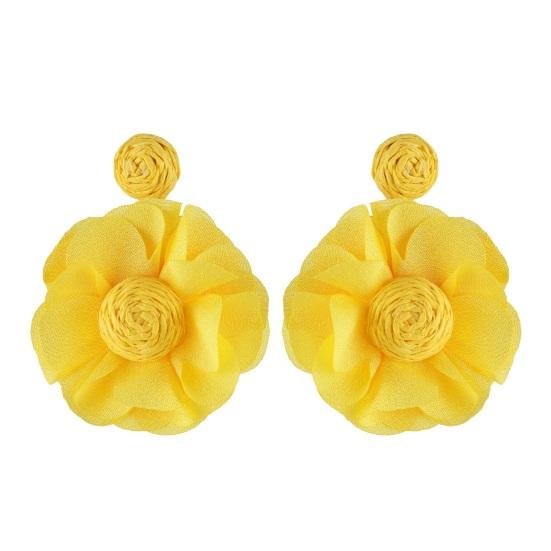 

Бохо сережки-підвіски з квітами для жінок, тканинні сережки-краплі з квітами, ручної роботи, легкі квіткові сережки-підвіски для відпустки, літнього пляжу жовтий