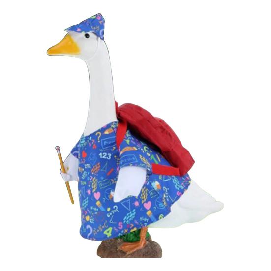 4Pcs/Set Back To School Porch Goose Outfits Outdoor Garden Lawn Yard Goose Statue Printed Dress Red Hat Backpack Pencil Dress-up Clothing