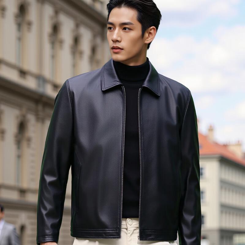 Hengyuanxiang Men's Thickened Frosted Cowhide Leather Jacket
