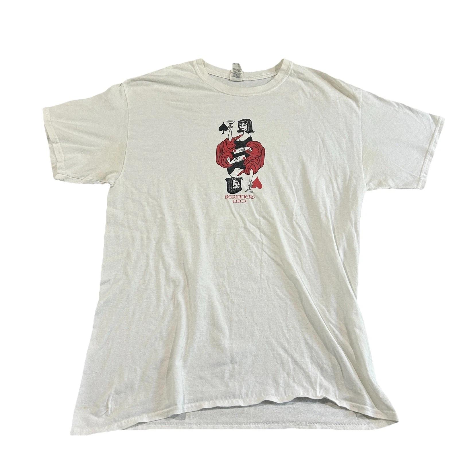 

Beginner’s Luck T Shirt Mens L Large White Playing Cards Graphic Tee Streetwear S