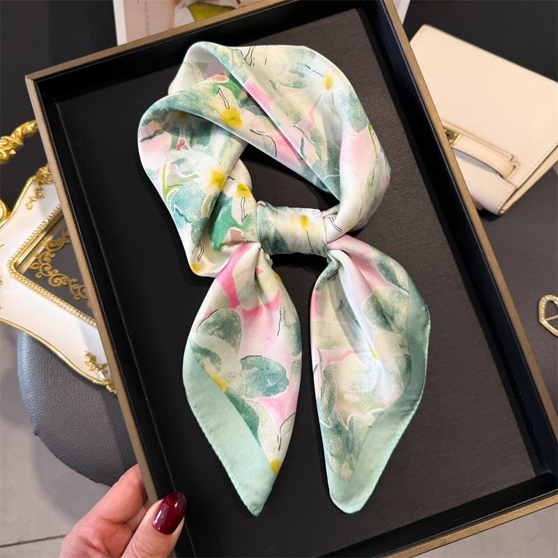 Print 70cm Silk Satin Headkerchief Women Luxury Design Neck Tie Scarf Female Hair Hand Wrist Foulard Shawl Hijab Bandana Scarves