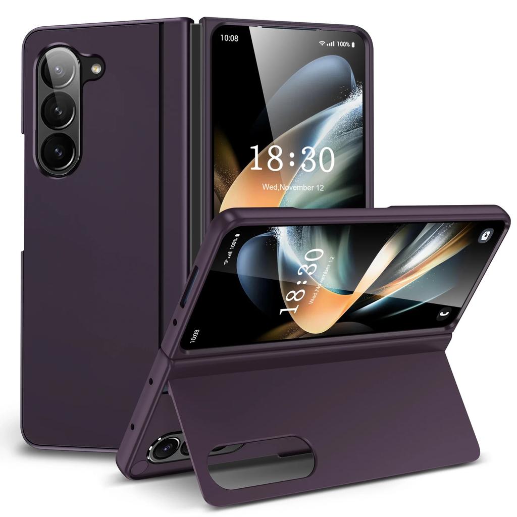 Pure Color Skin Feel Phone Case For Samsung Galaxy Z Fold 7 6 5 4 3 Hard PC Stand Anti-Fall Shockproof Full Protect Cover